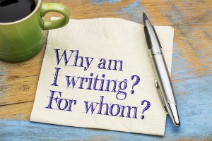 image of writer's note saying Why am I writing? For whom?