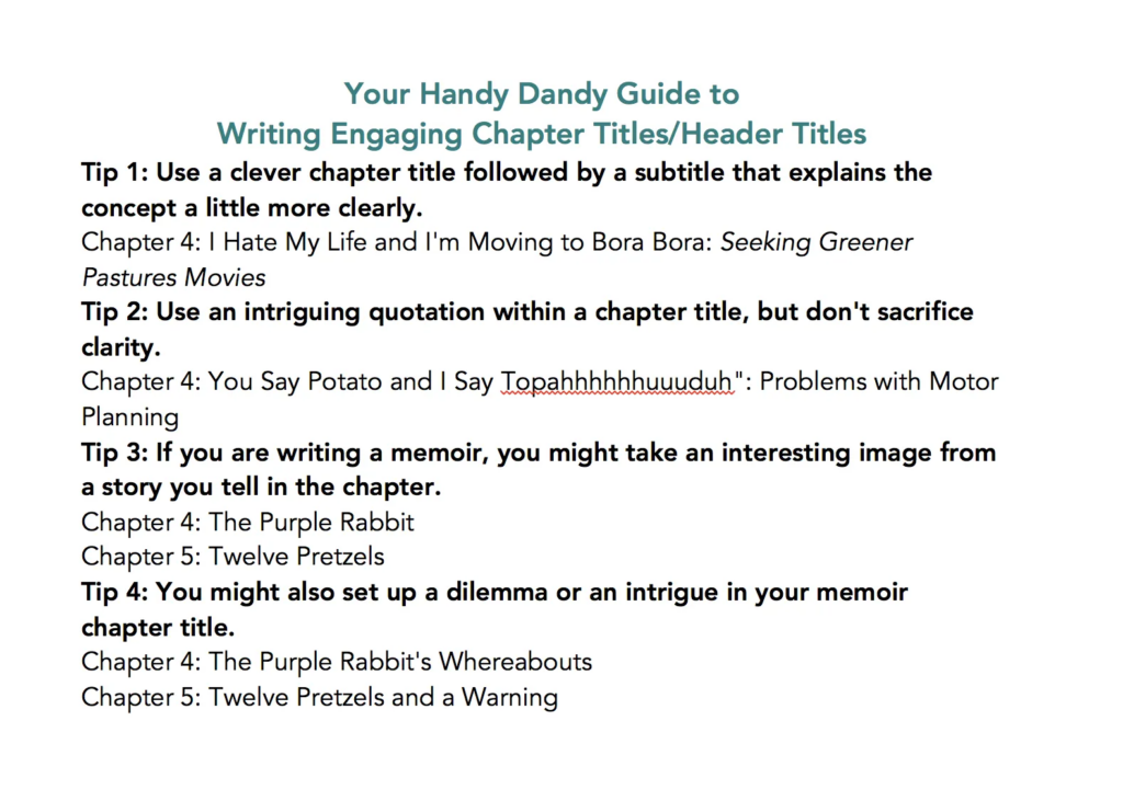 guide to make chapter titles engaging and headers too