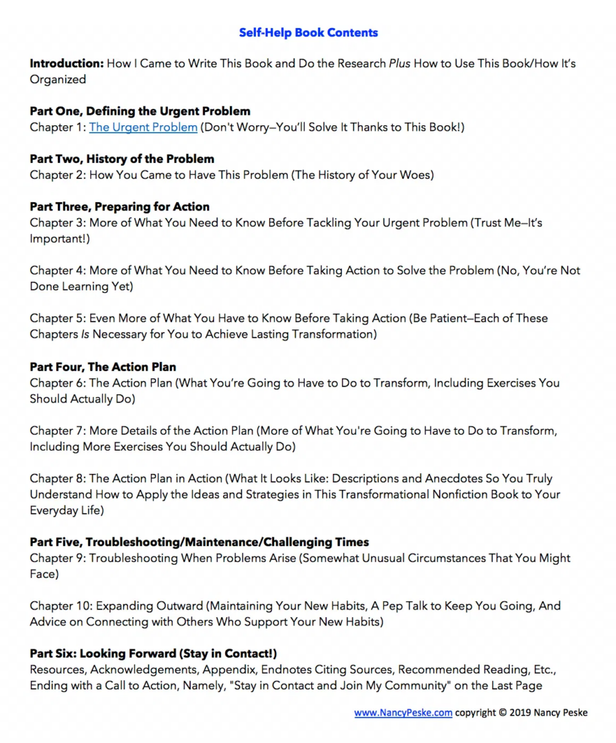 layout of how to structure a self-help book